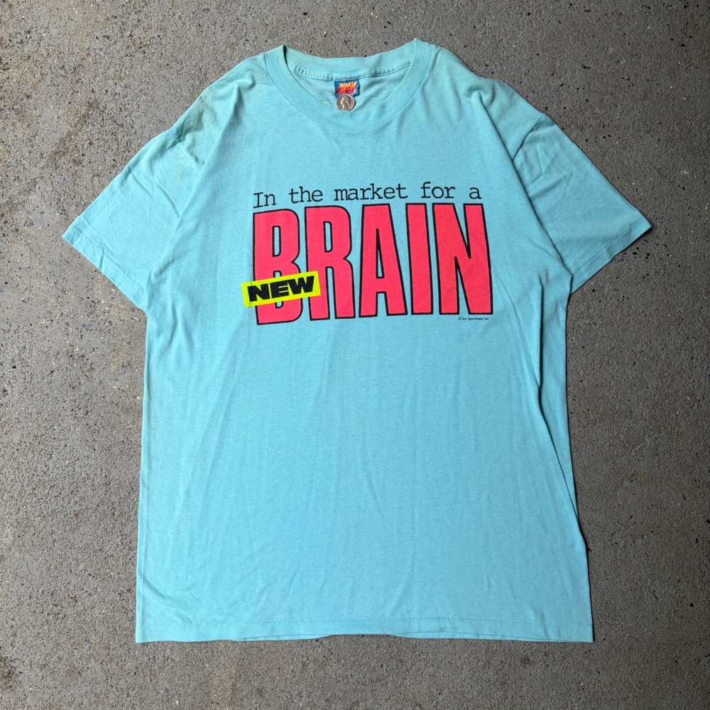 Vintage Sun Sportswear In The Market For A New Brain Graphic T-Shirt XL Blue